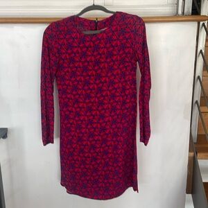 11 1 TYLHO Red & Blue Bird Pattern Dress, Sz small Anthropologie